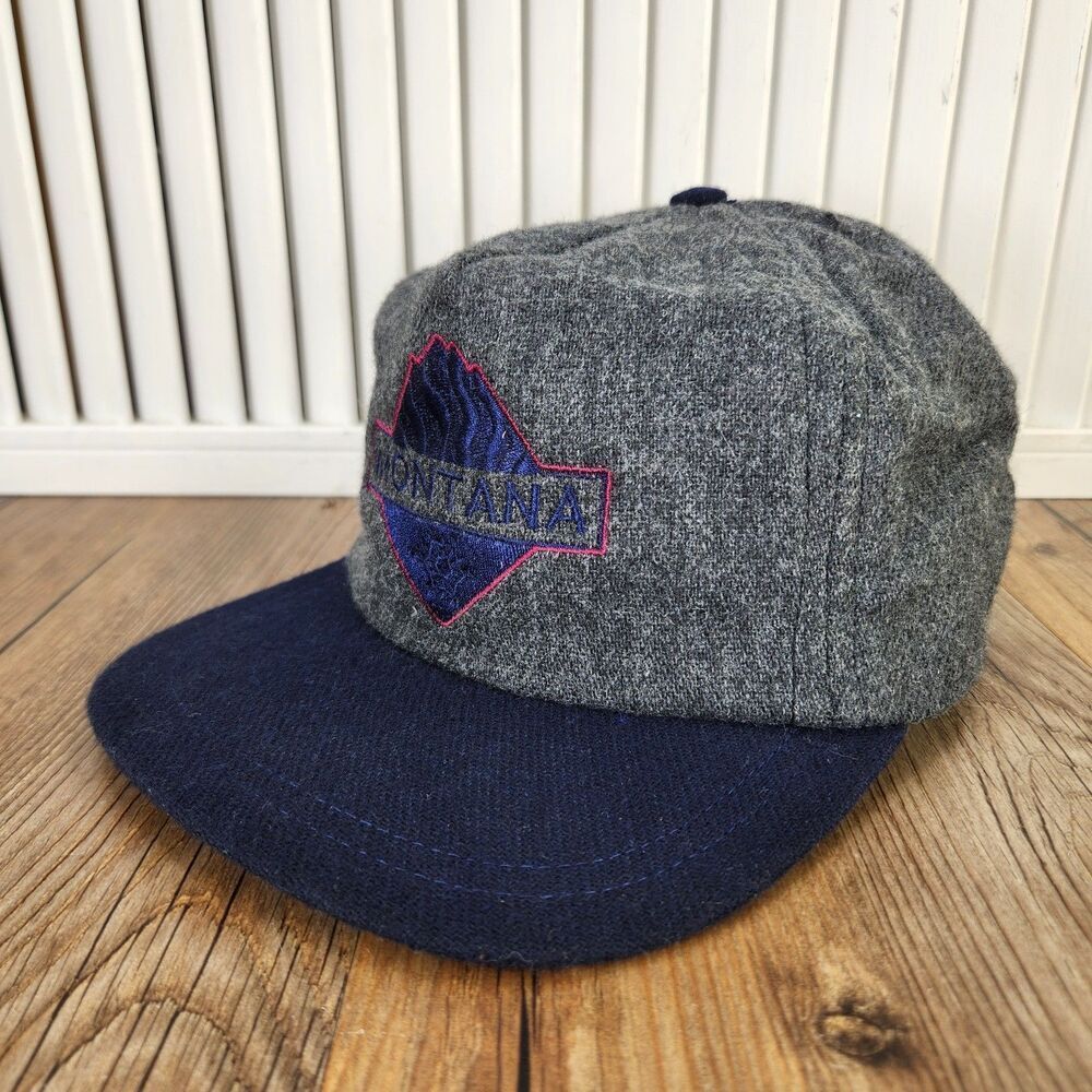 VTG Impressions Montana Wool Blend Strapback Hat Cap Gray Navy 90s Made In USA